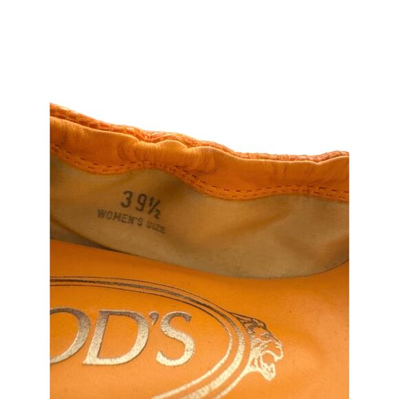 Tod's Orange Skin Patent Leather Buckle Detail Scrunch Ballet Flats EU Size 39.5 - Picture 2 of 8